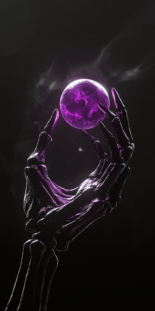 Free skeletal hand glowing purple orb dark fantasy art illustration