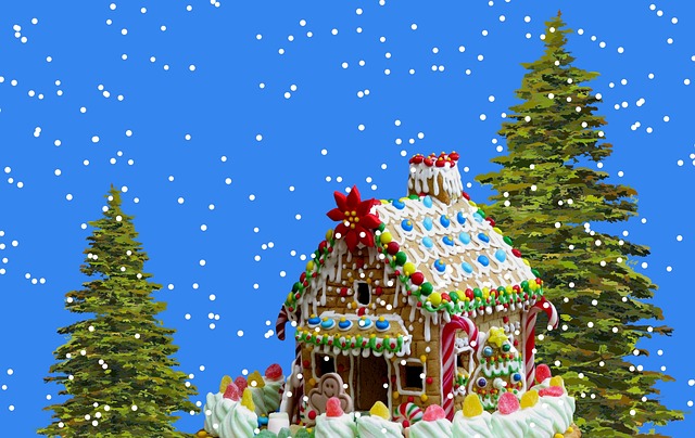 Free greeting card gingerbread house christmas illustration