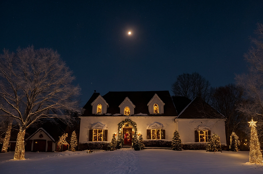 Hus, Sne, Jul, X-Mas, Dekoration