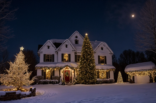 Hus, Sne, Jul, X-Mas, Dekoration