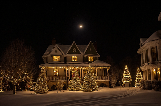 Hus, Sne, Jul, X-Mas, Dekoration