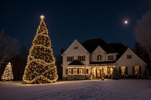 Hus, Sne, Jul, X-Mas, Dekoration