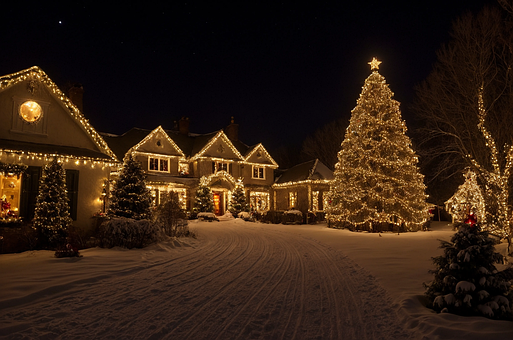 Hus, Sne, Jul, X-Mas, Dekoration