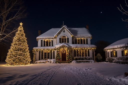 Hus, Sne, Jul, X-Mas, Dekoration
