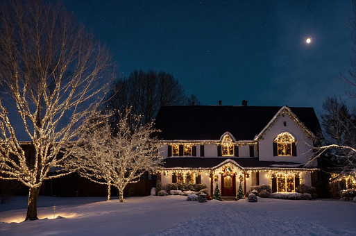 Hus, Sne, Jul, X-Mas, Dekoration
