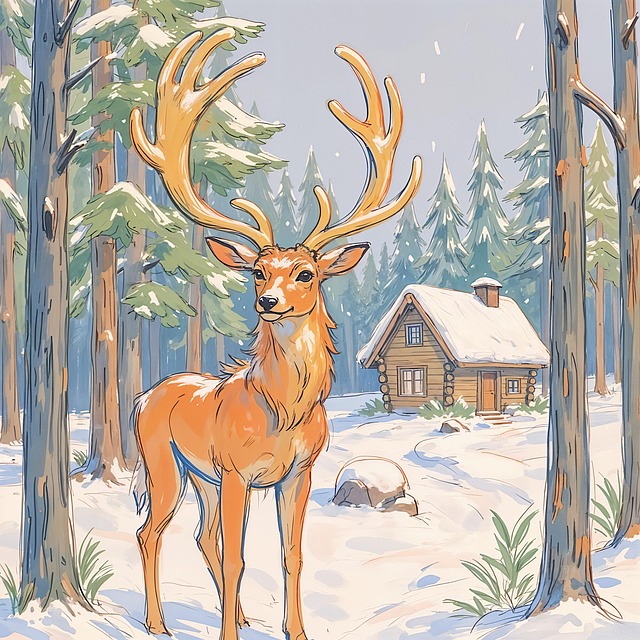 Free ai generated deer winter illustration