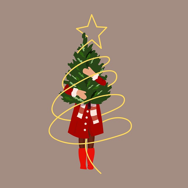 Free woman christmas tree winter illustration