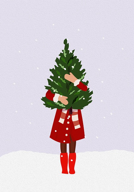 Free woman christmas tree winter illustration