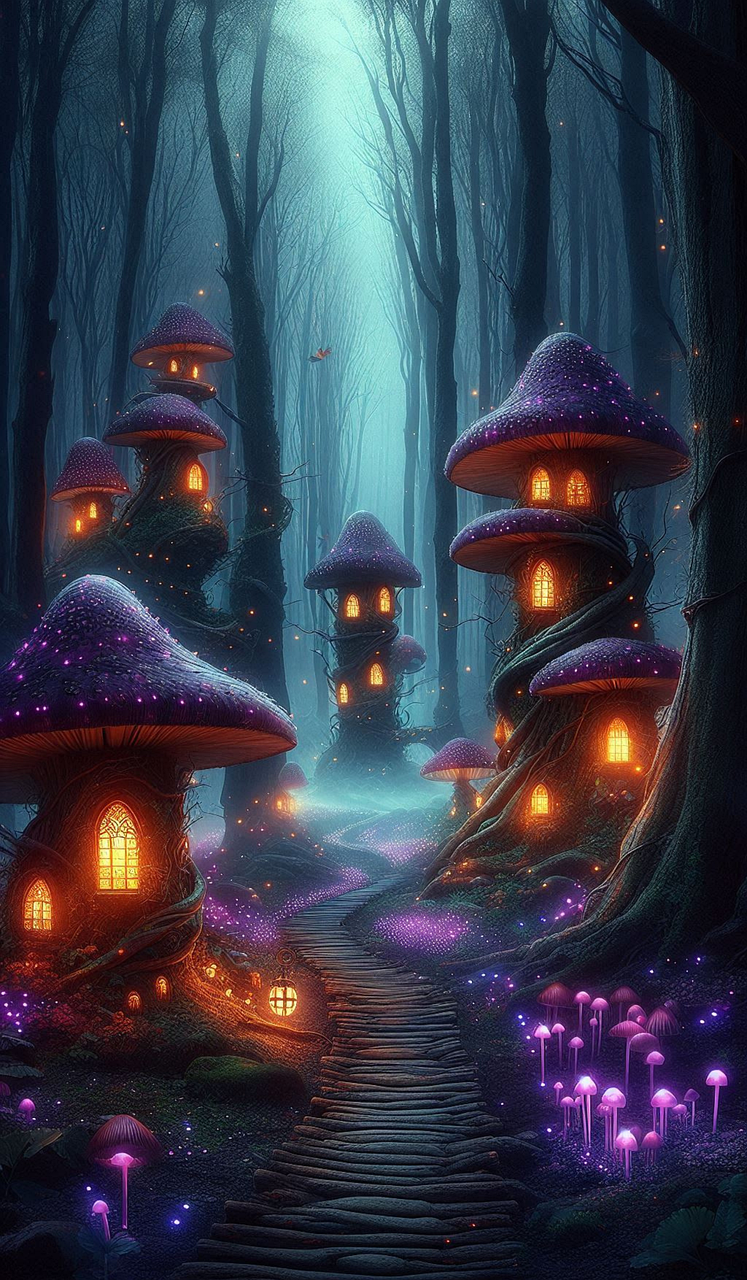 Download Glowing Mushroom Houses, Mushroom, Houses. Royalty-Free Stock ...