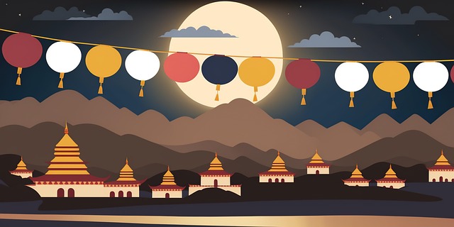 Free lanterns temple night illustration
