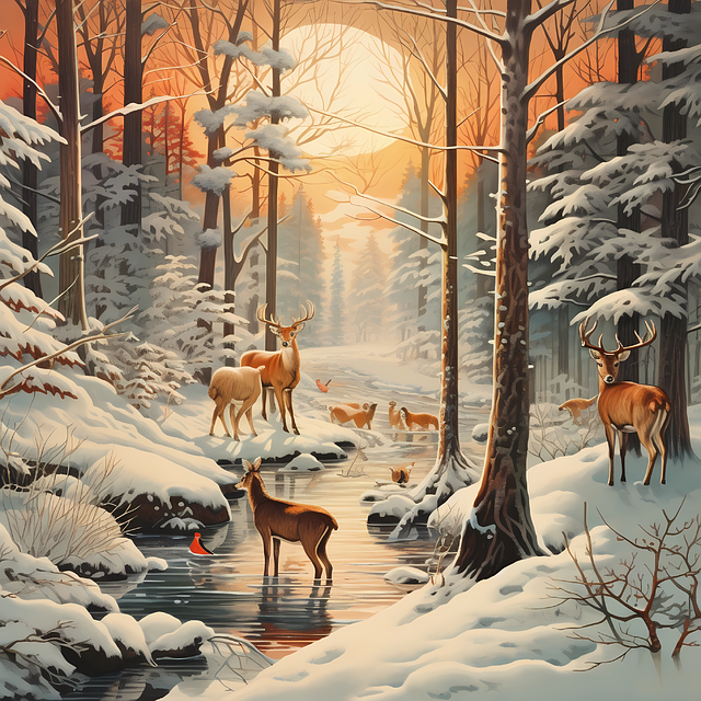 Ai Generado, Invierno, Animales, Río