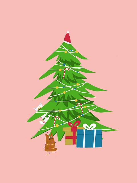 Free xmas christmas cat illustration