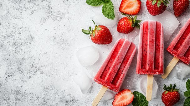Jordbær, Popsicles, Iskremer, Dessert