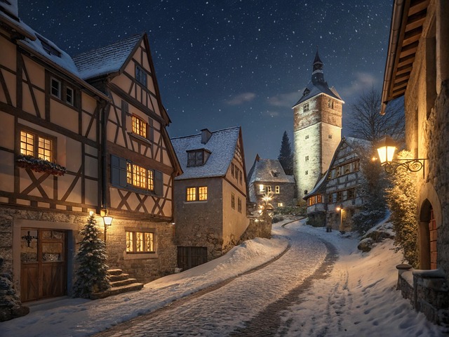 Free night winter village illustration