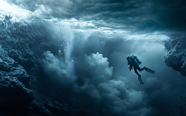Free scuba diver underwater ocean illustration