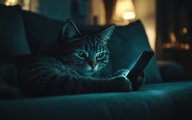 Free ai generated cat smartphone illustration