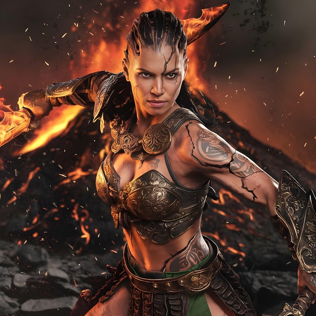 Ai Gerado, Mulher, Guerreiro, Incêndio