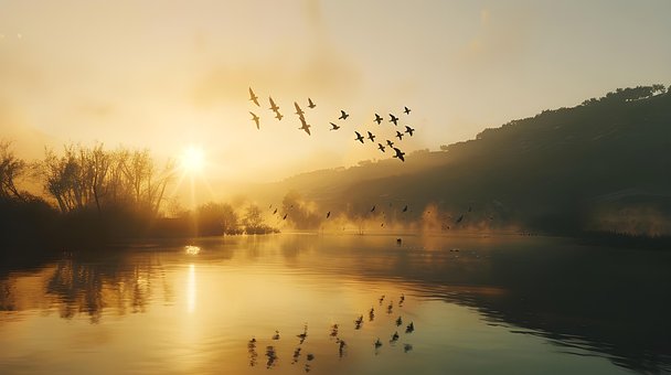Fugle, Natur, Solopgang, Solnedgang