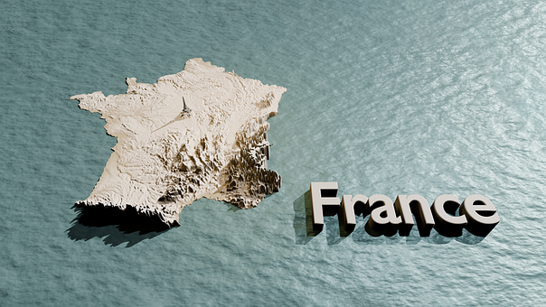 Karte, Frankreich, 3D-Karte