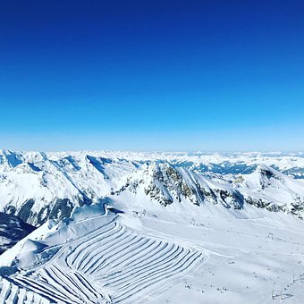 Sne, Bjerge, Stå På Ski, Blå Himmel