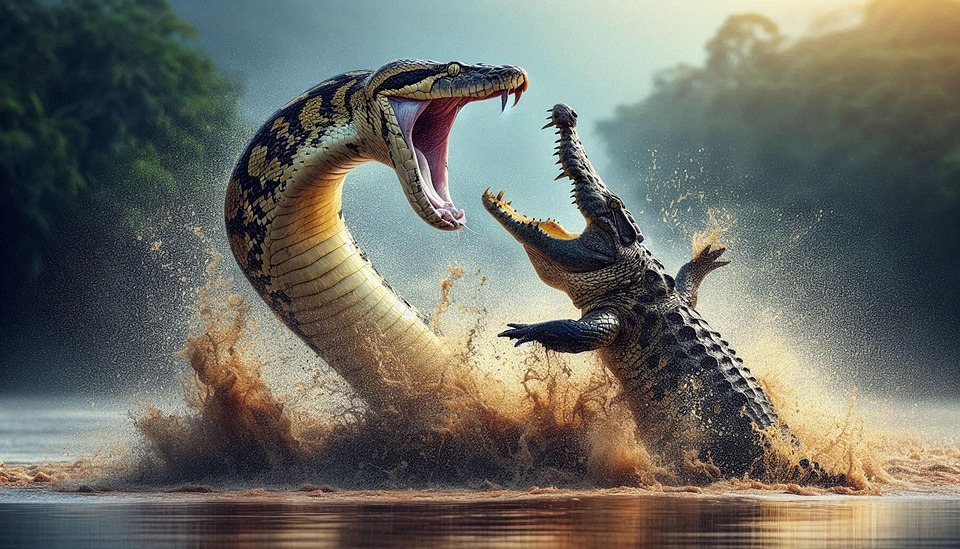Download Crocodile, Fighting, Giant Python. Royalty-Free Stock ...