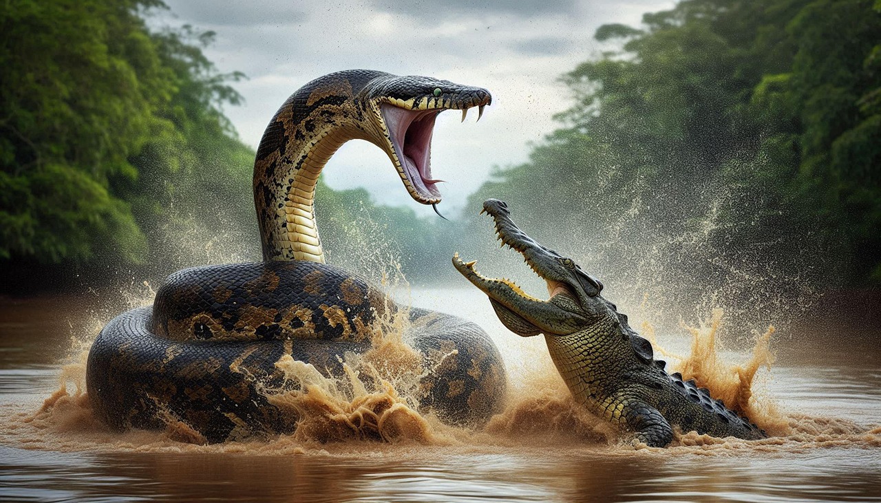 Download Crocodile, Fighting, Giant Python. Royalty-Free Stock ...