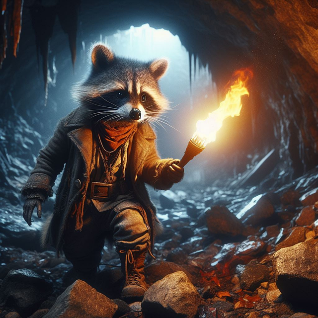 Free ai generated raccoon cave illustration