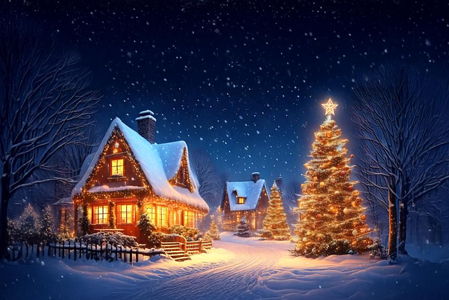 Free ai generated winter snowy night illustration