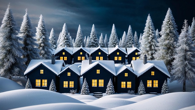 Free winter wooden huts hut village illustration