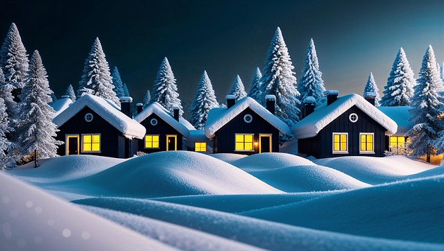 Free winter wooden huts hut village illustration