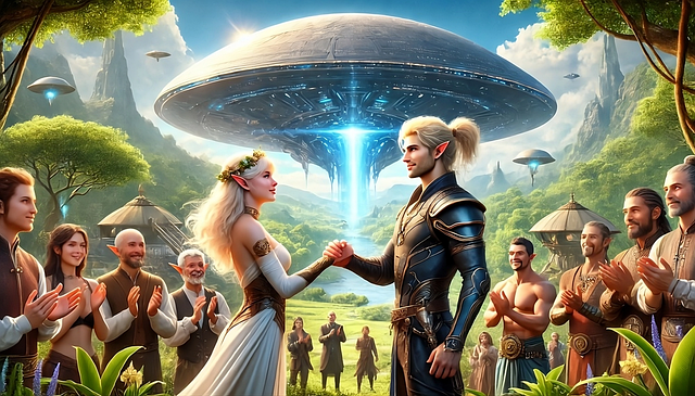 Free ai generated elves first contact illustration