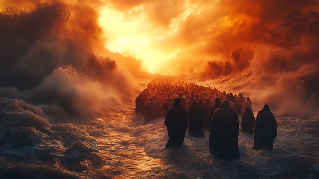 Free ai generated red sea crossing illustration