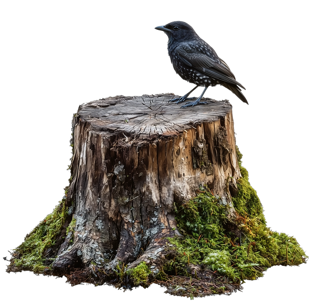 Free ai generated black bird tree stump illustration