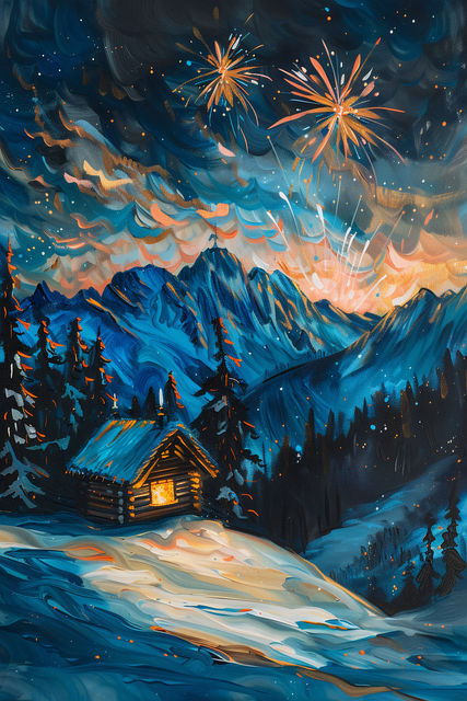Free ai generated winter cabin snowy mountains illustration