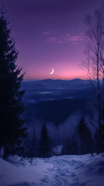 Free ai generated winter night crescent moon illustration