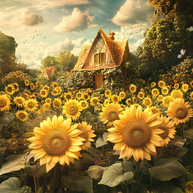 Free ai generated cottage sunflowers illustration