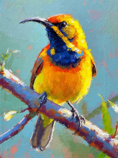 Vogel, Sonnenvogel, Pflanzenzweig