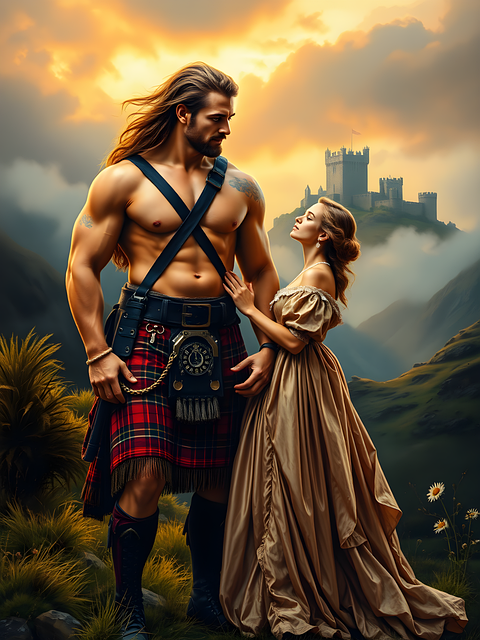 Free ai generated highlander romance illustration