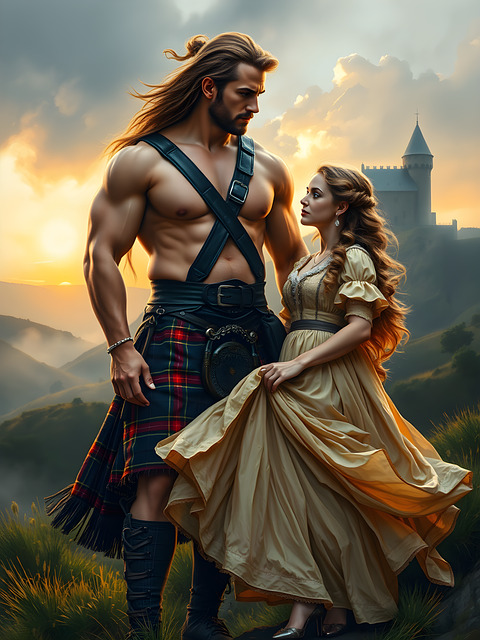 Free ai generated highlander romance illustration
