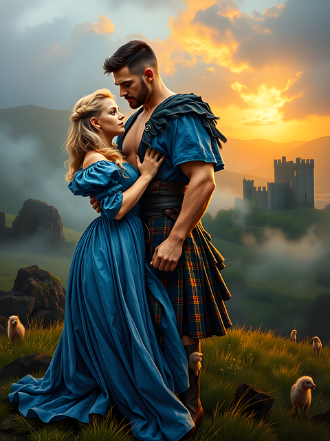 Free ai generated highlander romance illustration