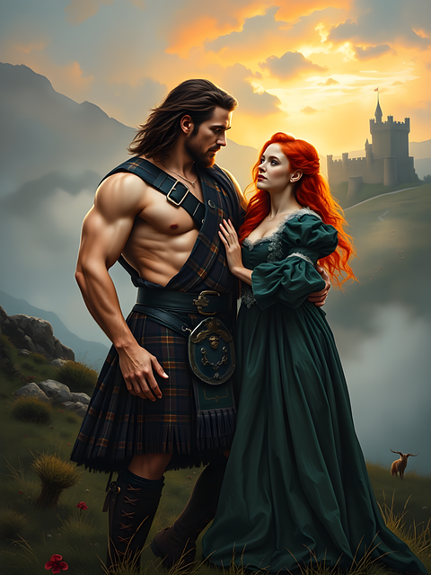 Free ai generated highlander romance illustration