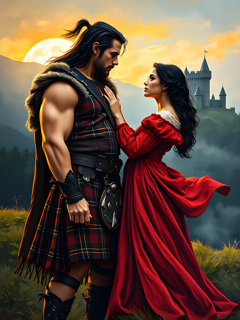 Free ai generated highlander romance illustration