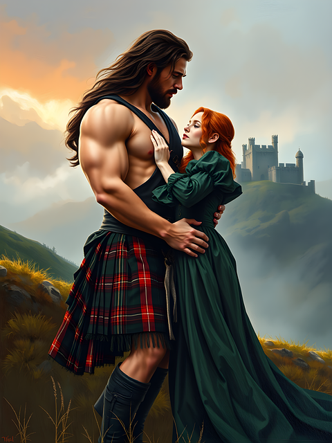 Free ai generated highlander romance illustration