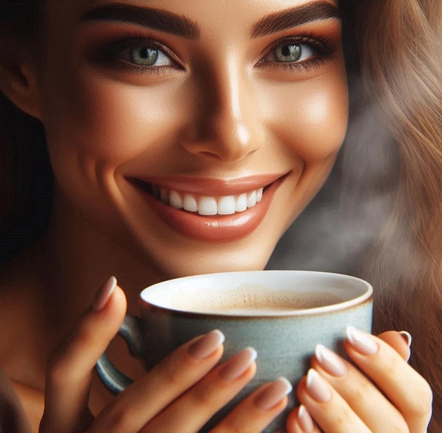 Ai Genereret, Pige, Smuk, Kaffe, Smil