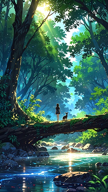 Ai Gerado, Floresta, Garota, Rio, Anime