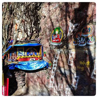 Tibet, Lhasa, Rock Schilderij