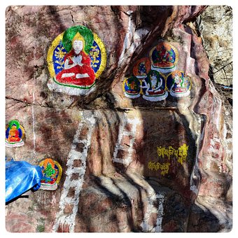 Tibet, Lhasa, Rock Schilderij
