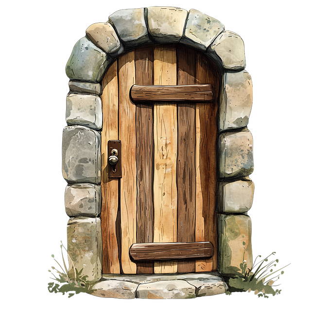 Free ai generated wooden door stone trim door illustration