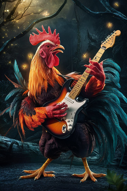 Free ai generated rooster guitar illustration