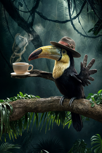 Free ai generated toucan coffee illustration
